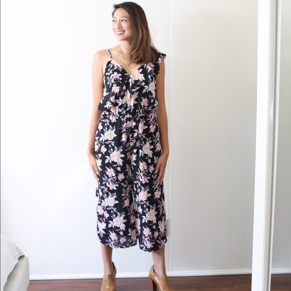 Target Xhilaration Black Floral Capri Jumpsuit